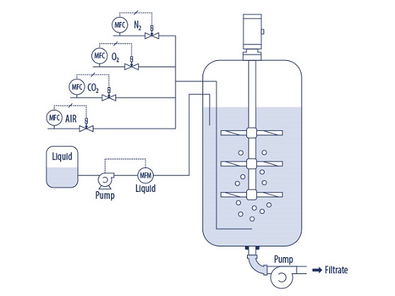 Flow meters in bioreactor setup