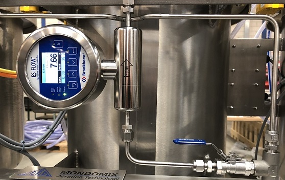 Ultrasone ES-FLOW vloeistof flowmeter in een Haas Mondomix-installatie die wordt gebruikt voor de productie van snoepgoed.